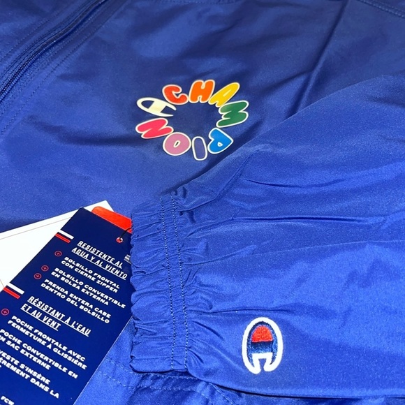 ๐ CHAMPION Packable Jacket Water Wind Resistant Hooded Pullover Blue Large - Picture 13 of 13